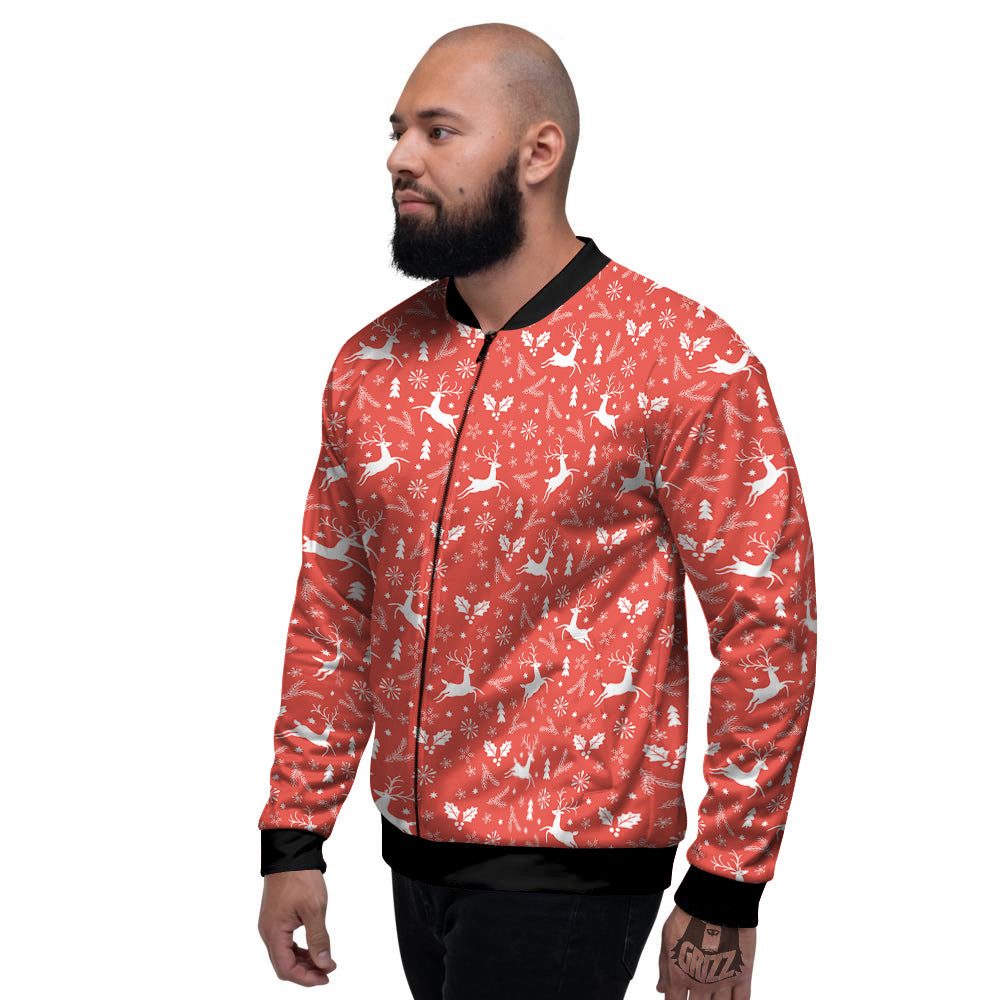 Deer Christmas Print Pattern Men's Bomber Jacket-grizzshop