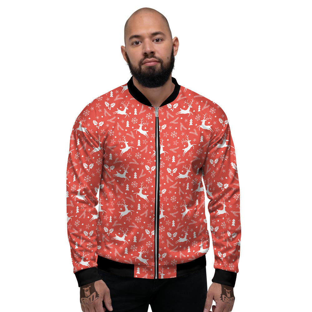 Deer Christmas Print Pattern Men's Bomber Jacket-grizzshop