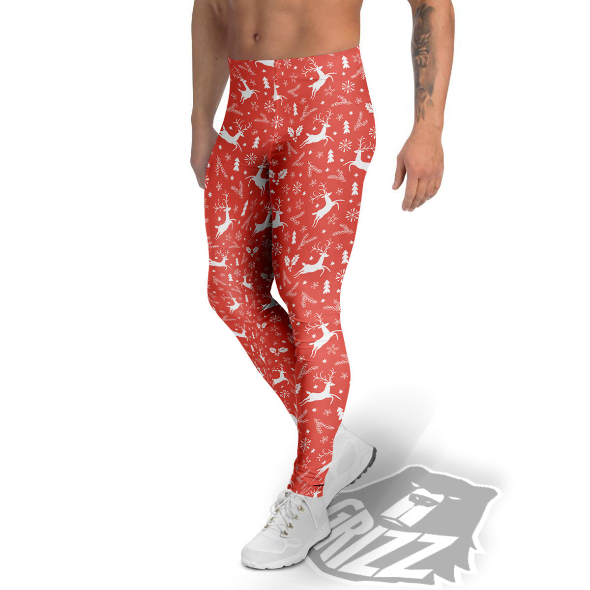 Deer Christmas Print Pattern Men's Leggings-grizzshop