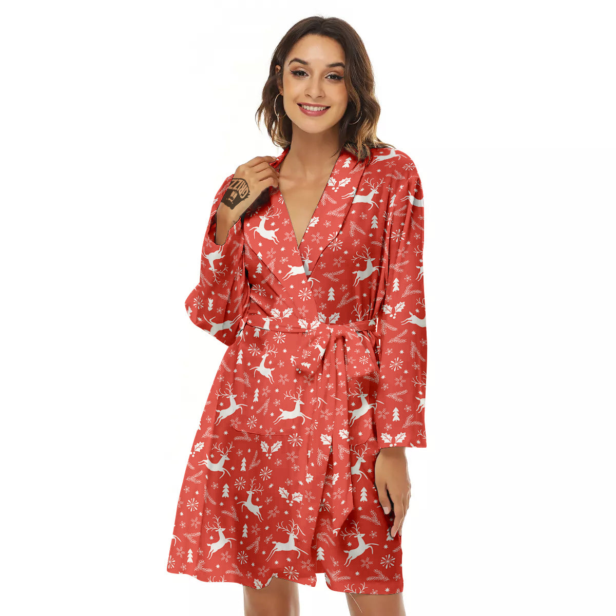 Deer Christmas Print Pattern Women's Robe-grizzshop