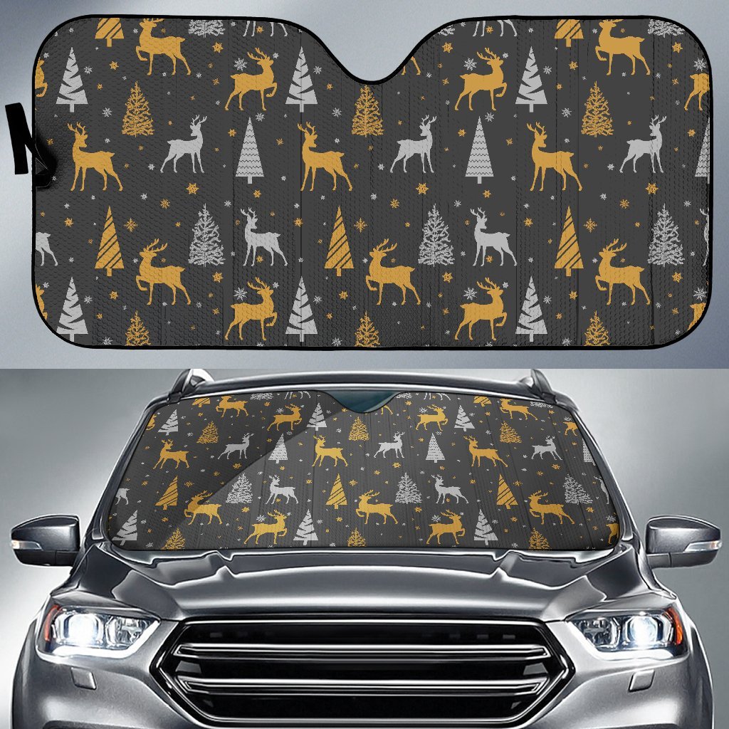 Deer Christmas Tree Pattern Print Car Sun Shade-grizzshop