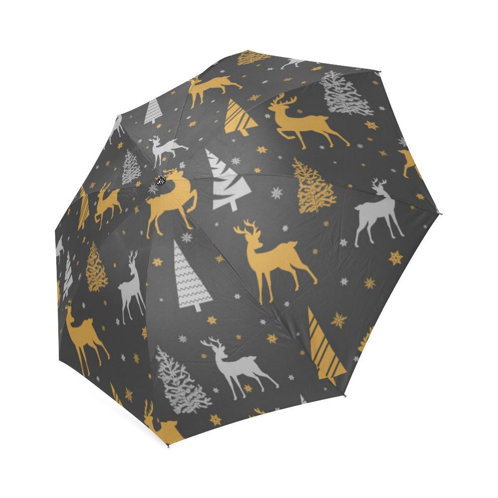 Deer Christmas Tree Pattern Print Foldable Umbrella-grizzshop