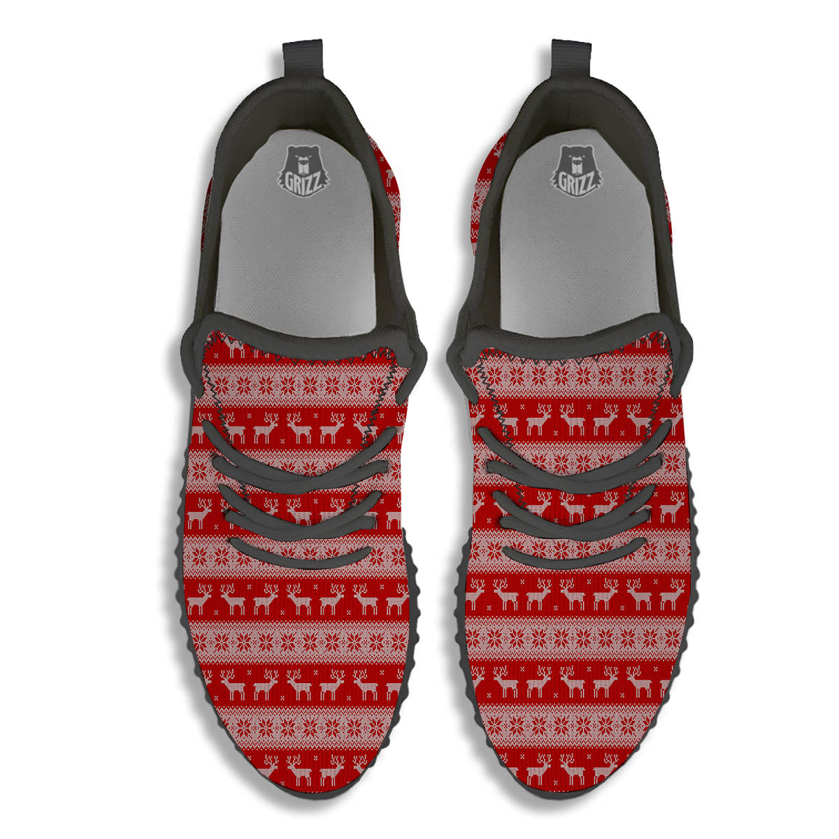Deer Knitted Christmas Print Pattern Black Walking Shoes-grizzshop