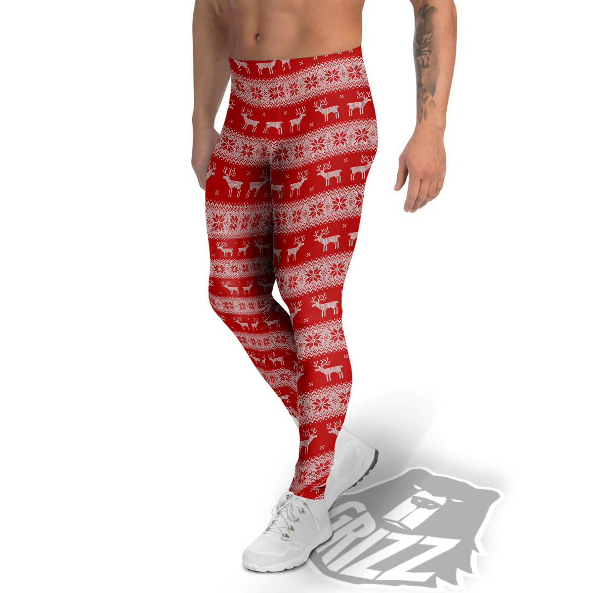 Deer Knitted Christmas Print Pattern Men's Leggings-grizzshop