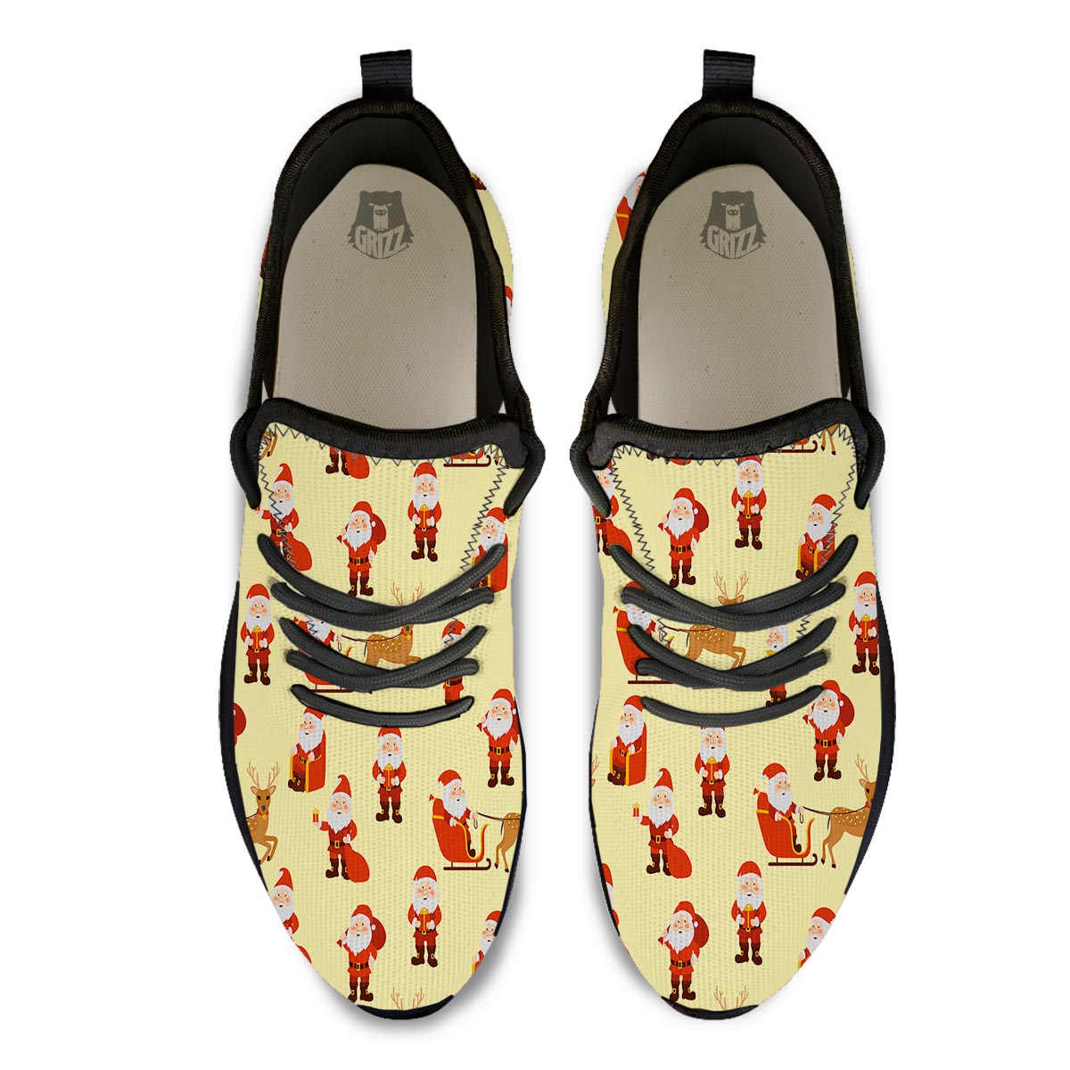 Deer Santa Claus Print Pattern Black Athletic Shoes-grizzshop