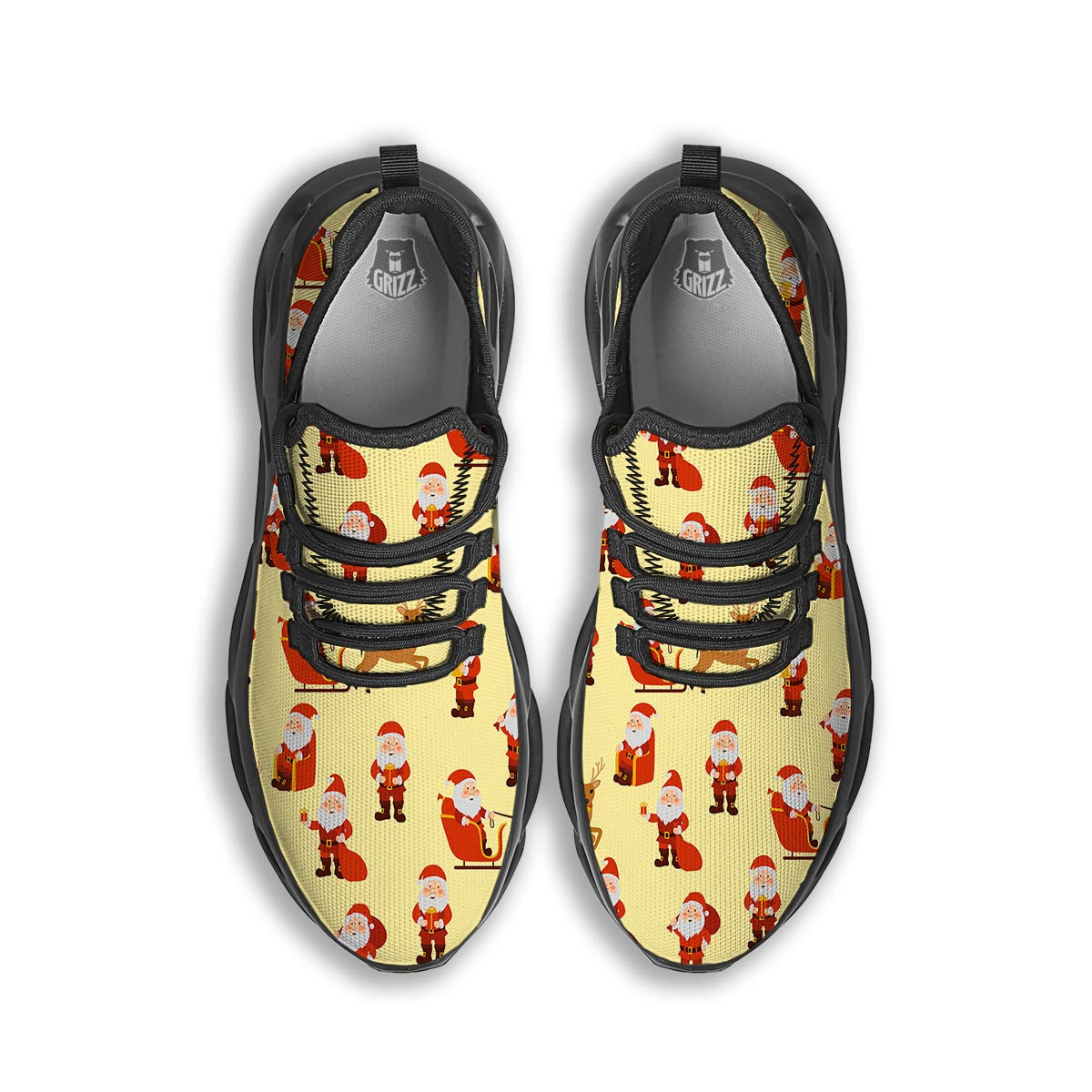 Deer Santa Claus Print Pattern Black Running Shoes-grizzshop