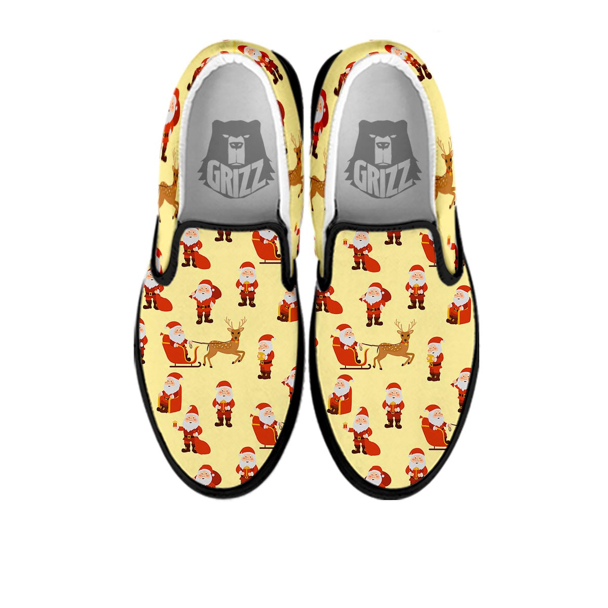 Deer Santa Claus Print Pattern Black Slip On Shoes-grizzshop