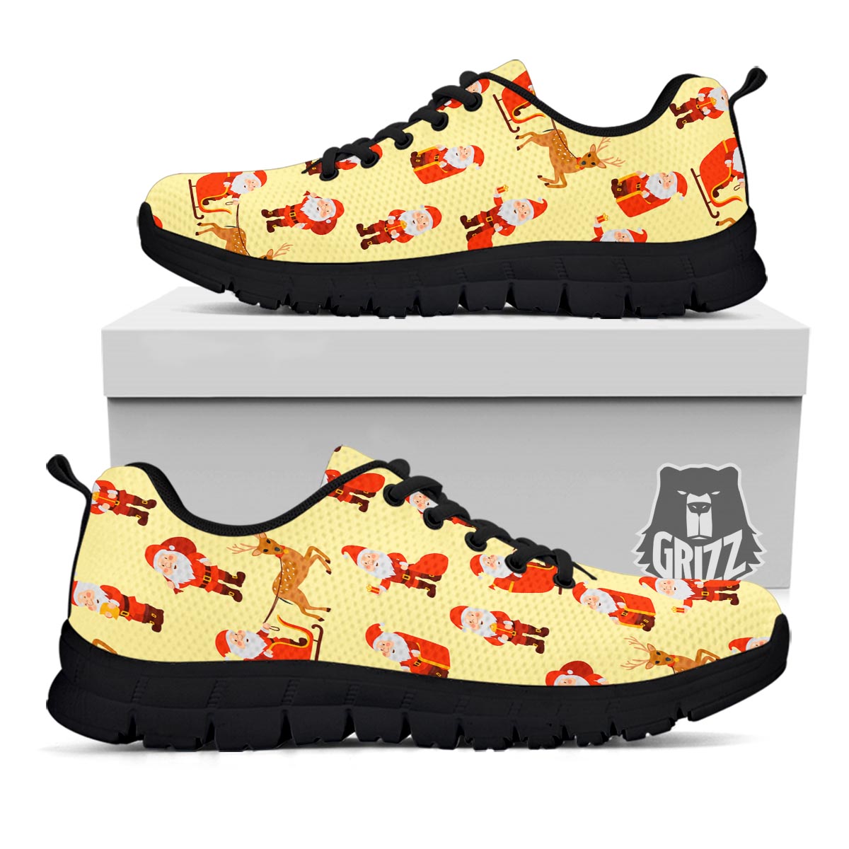Deer Santa Claus Print Pattern Black Sneaker-grizzshop