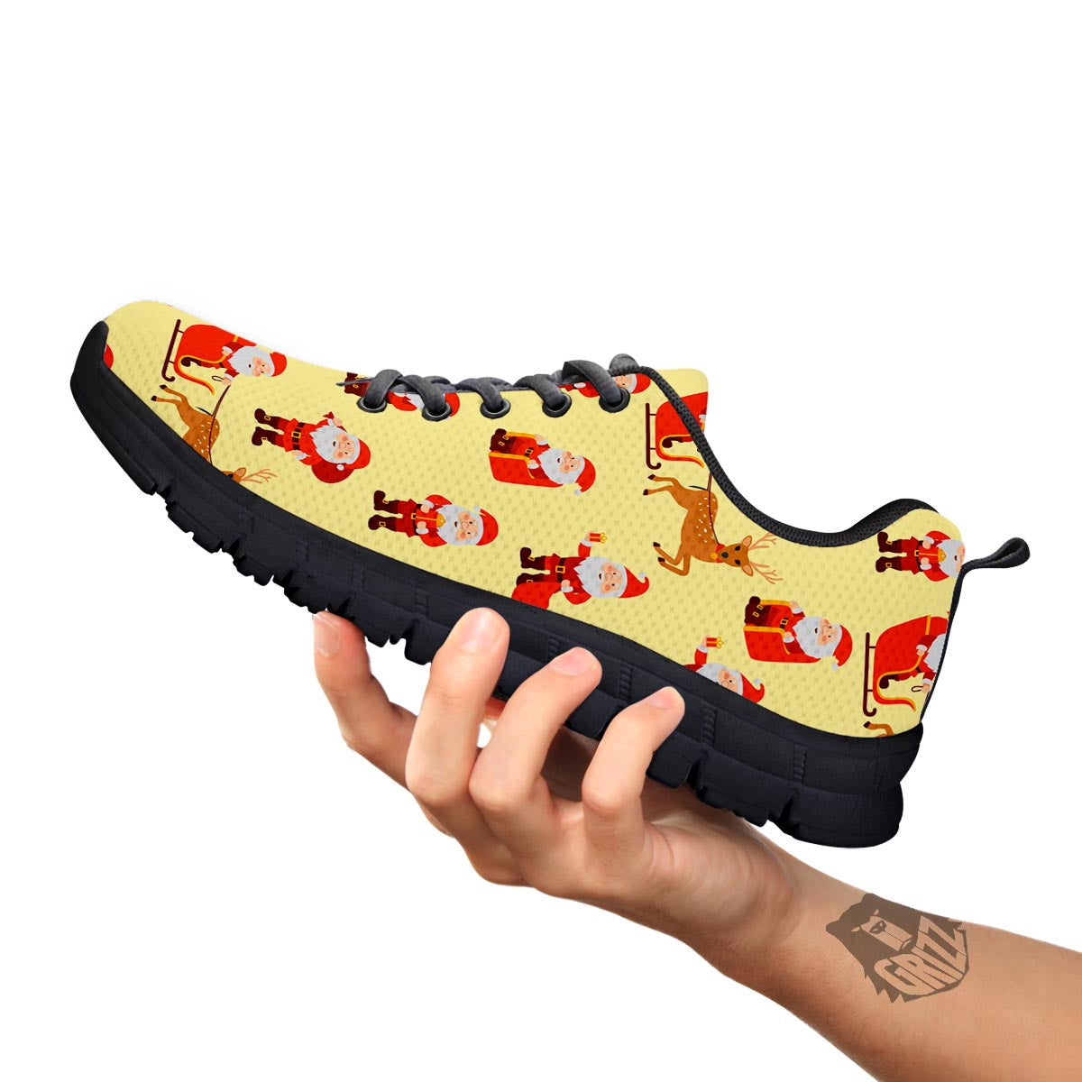 Deer Santa Claus Print Pattern Black Sneaker-grizzshop