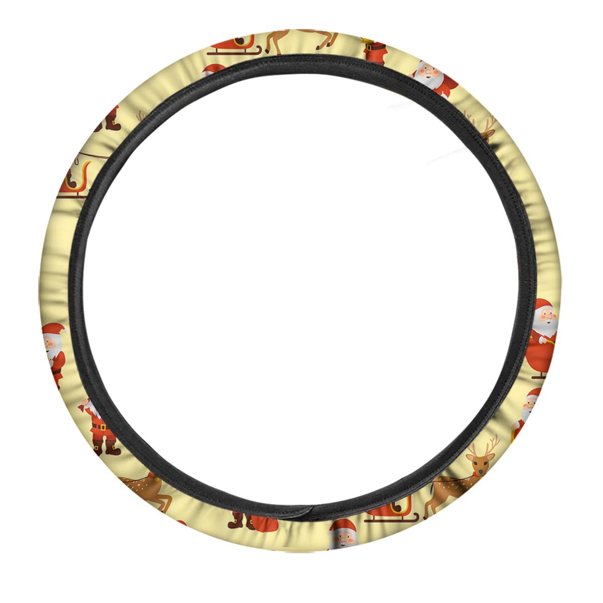 Deer Santa Claus Print Pattern Car Steering Wheel Cover-grizzshop