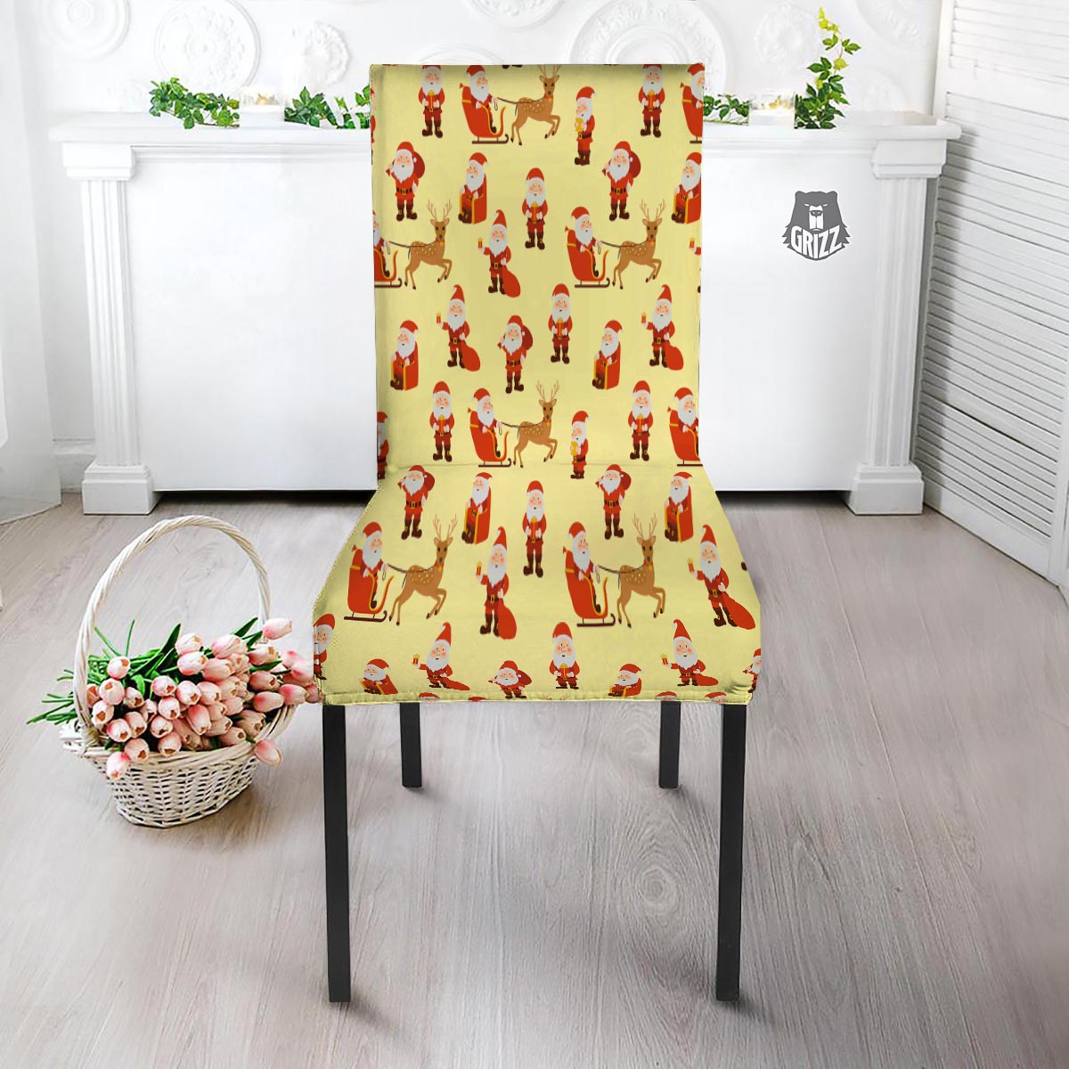 Deer Santa Claus Print Pattern Dining Chair Slipcover-grizzshop