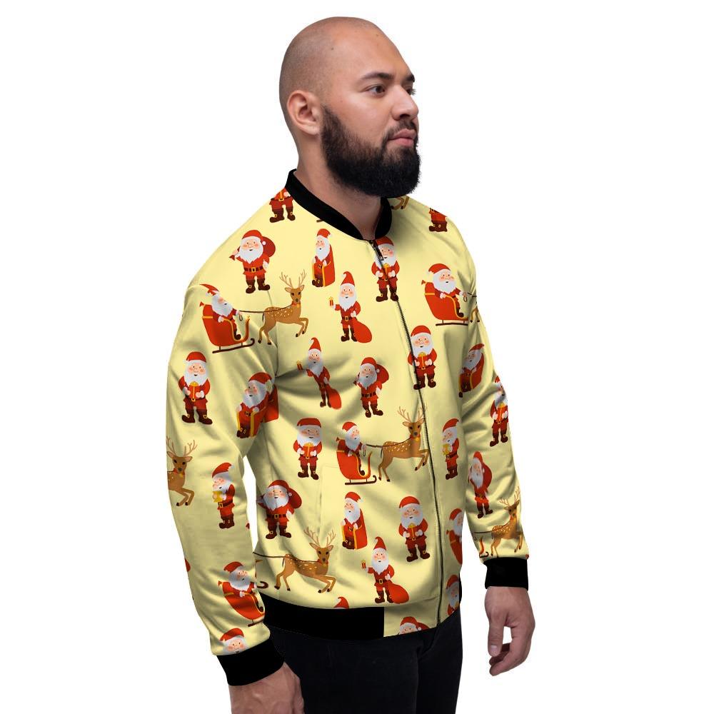 Deer Santa Claus Print Pattern Men's Bomber Jacket-grizzshop