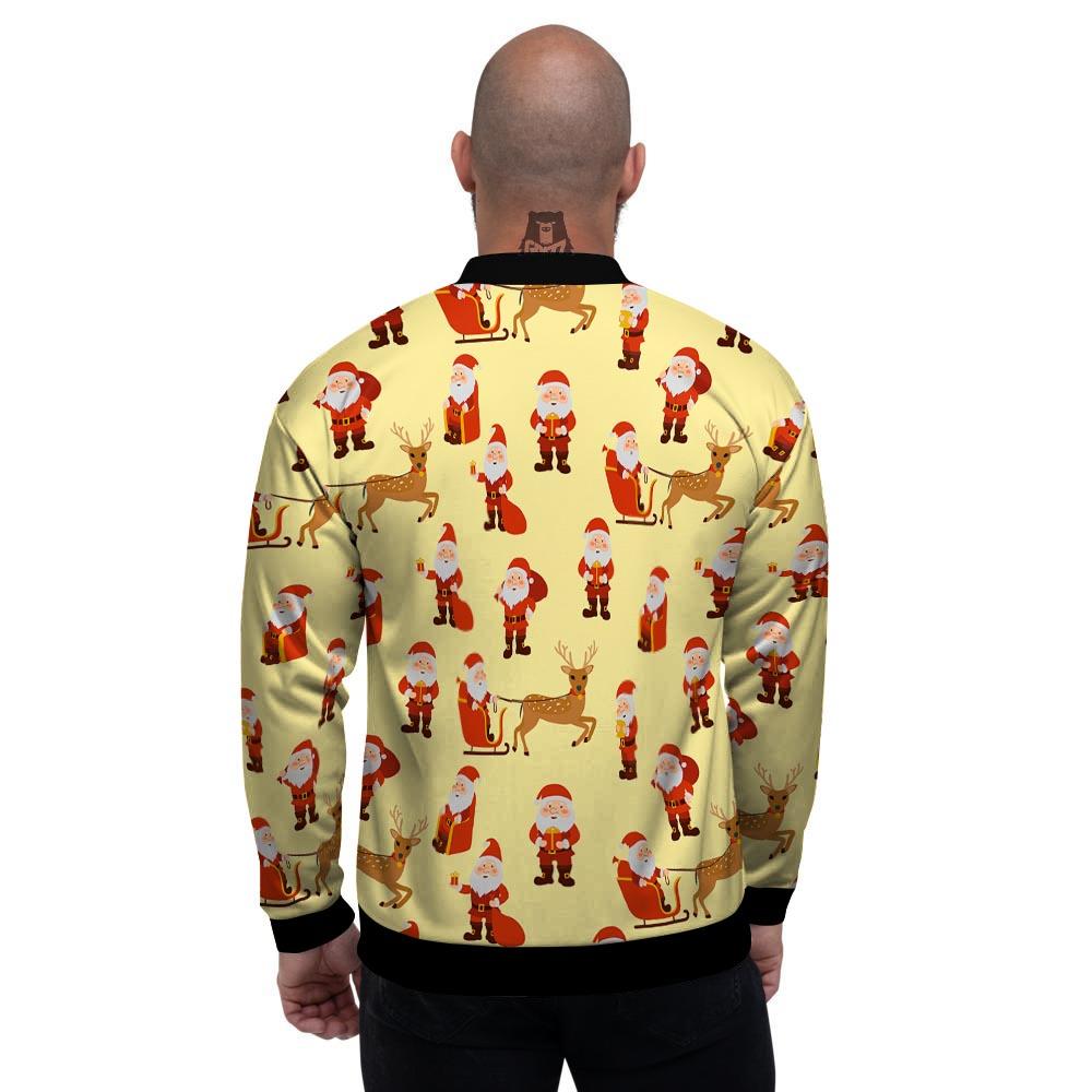 Deer Santa Claus Print Pattern Men's Bomber Jacket-grizzshop