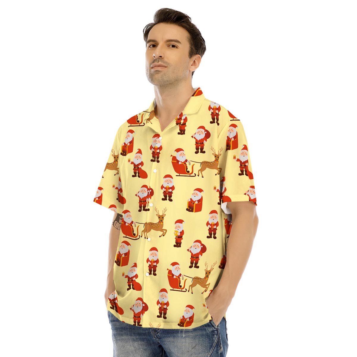 Deer Santa Claus Print Pattern Men's Hawaiian Shirt-grizzshop