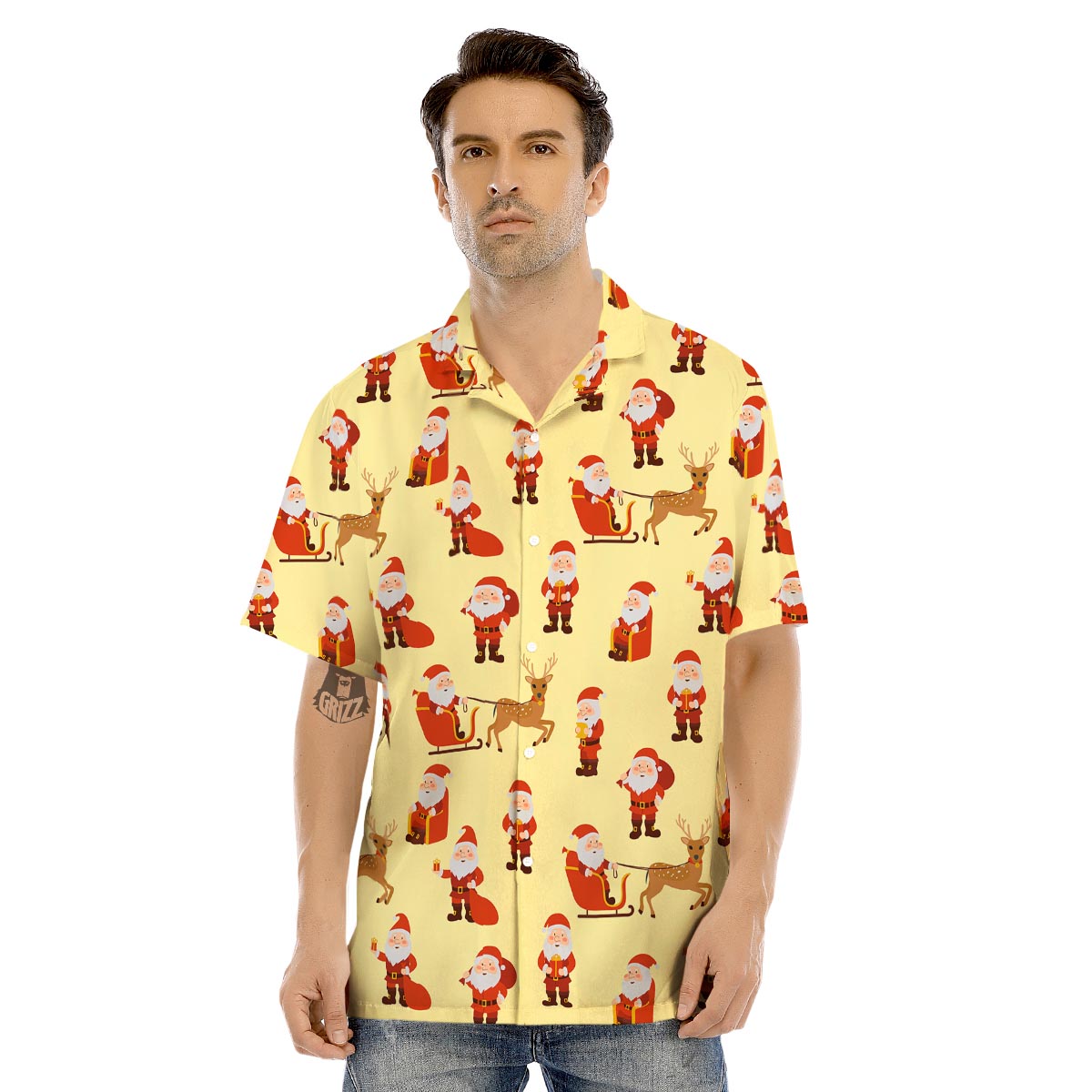 Deer Santa Claus Print Pattern Men's Hawaiian Shirt-grizzshop