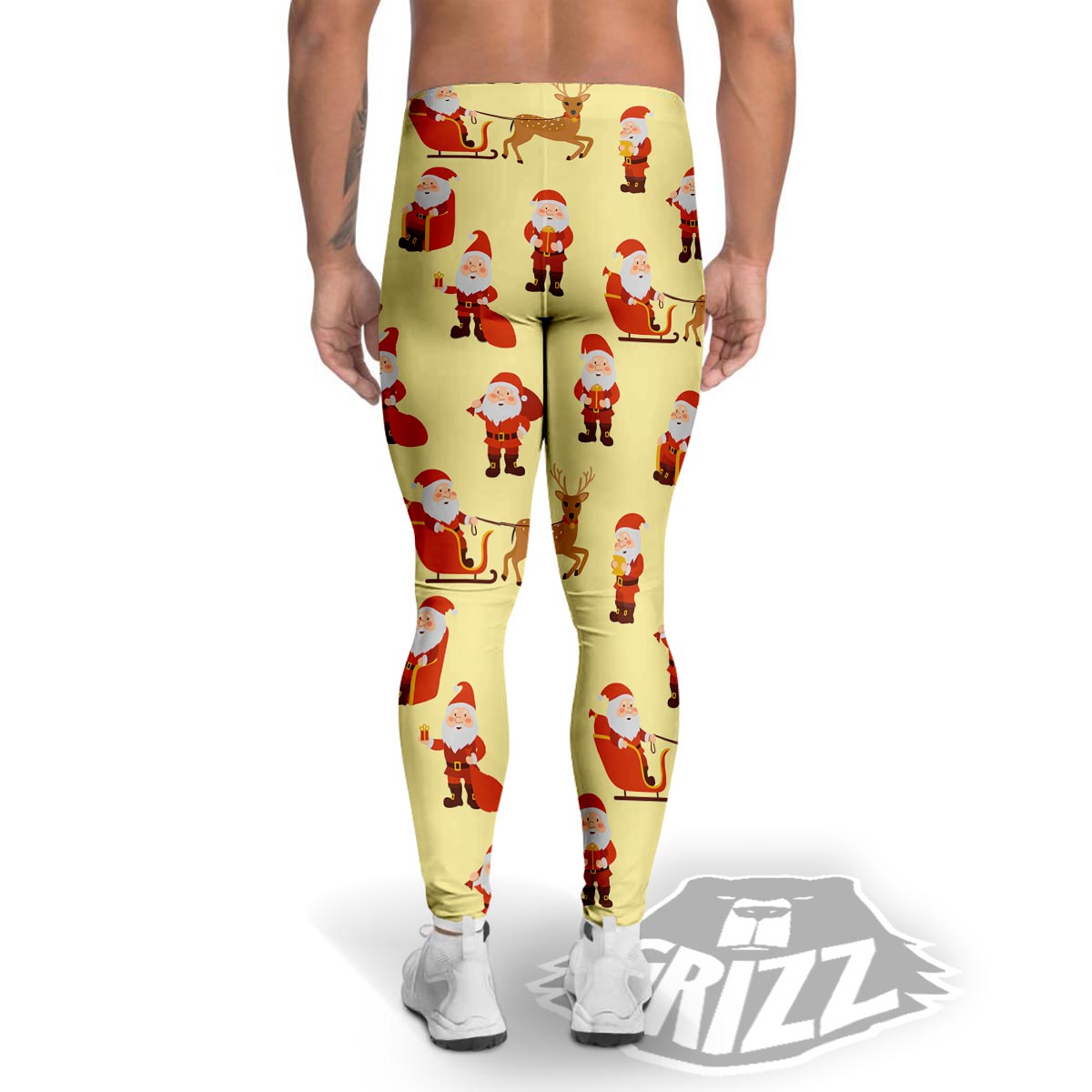 Deer Santa Claus Print Pattern Men's Leggings-grizzshop