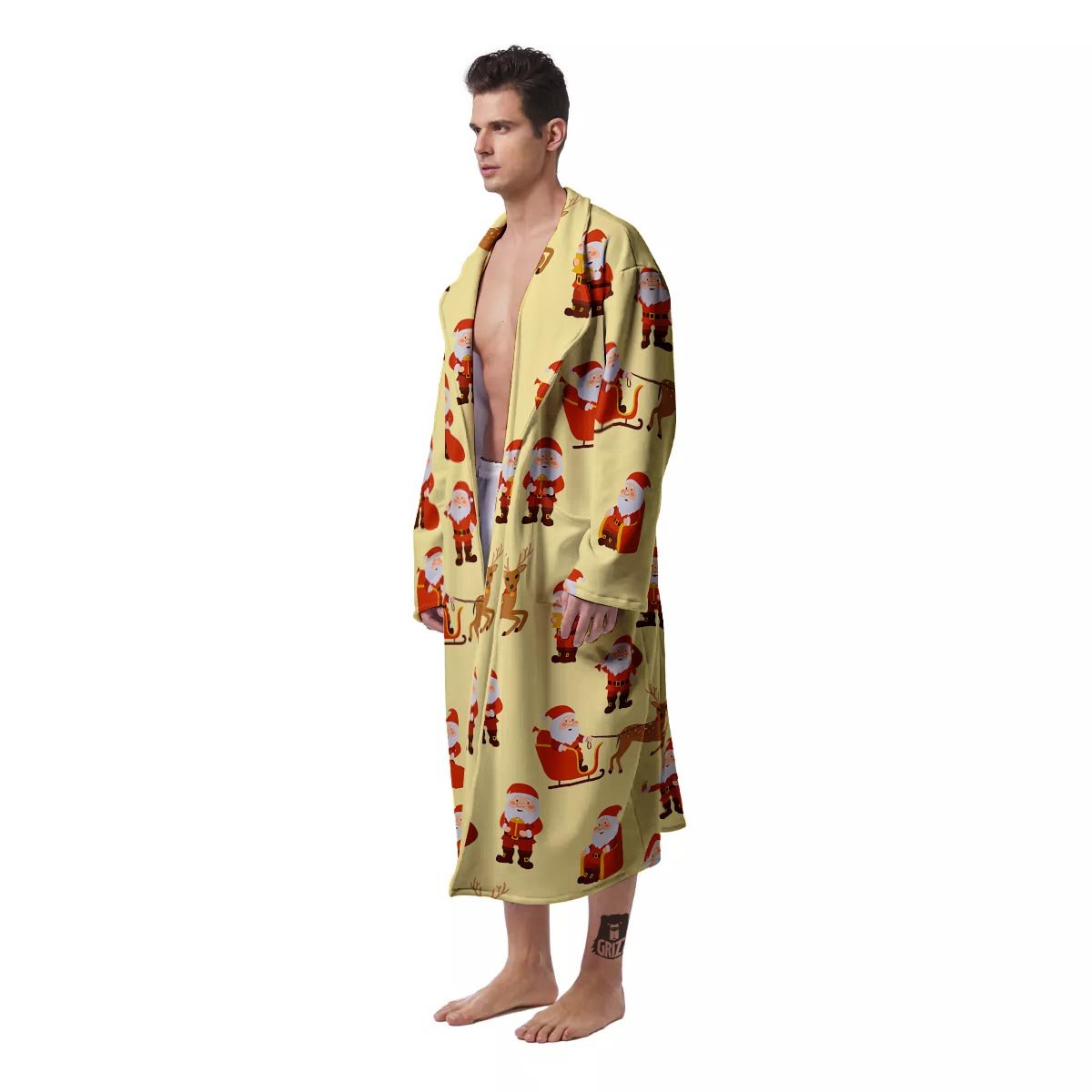 Deer Santa Claus Print Pattern Men's Robe-grizzshop
