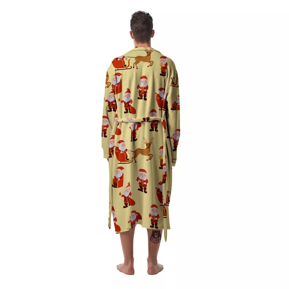 Deer Santa Claus Print Pattern Men's Robe-grizzshop
