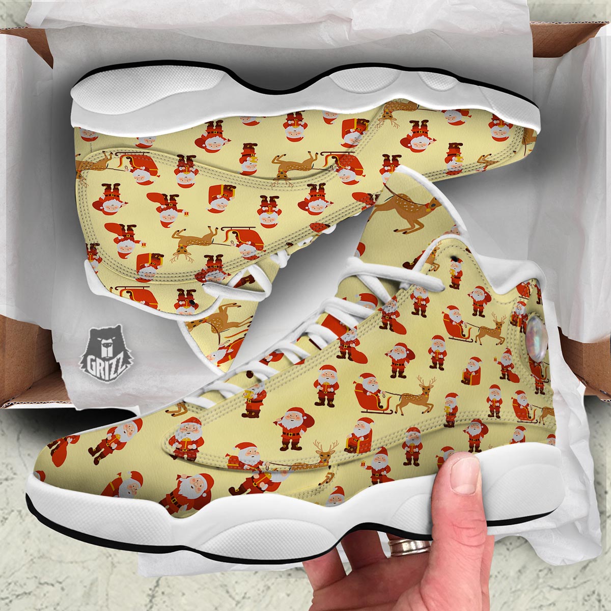 Deer Santa Claus Print Pattern White Basketball Shoes-grizzshop