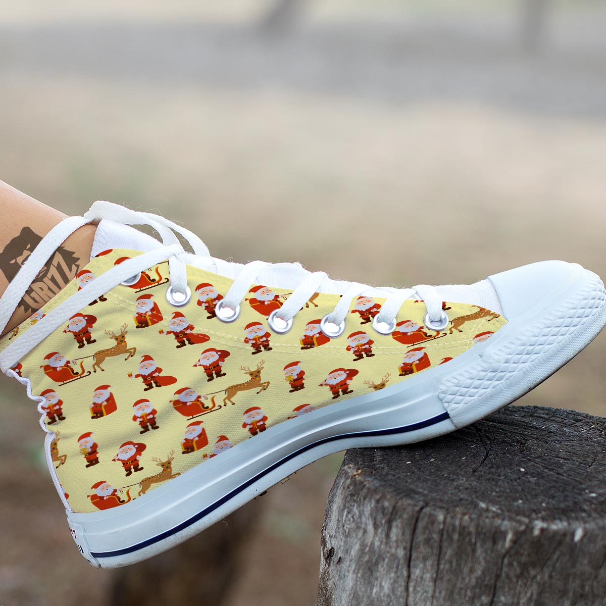 Deer Santa Claus Print Pattern White High Top Shoes-grizzshop