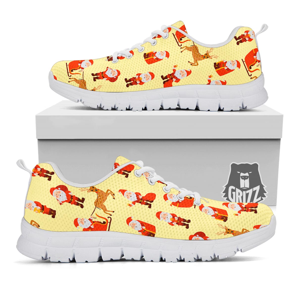 Deer Santa Claus Print Pattern White Sneaker-grizzshop