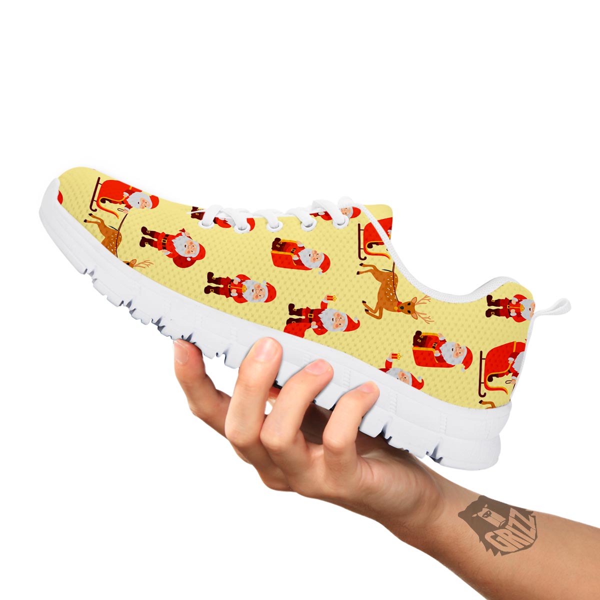 Deer Santa Claus Print Pattern White Sneaker-grizzshop