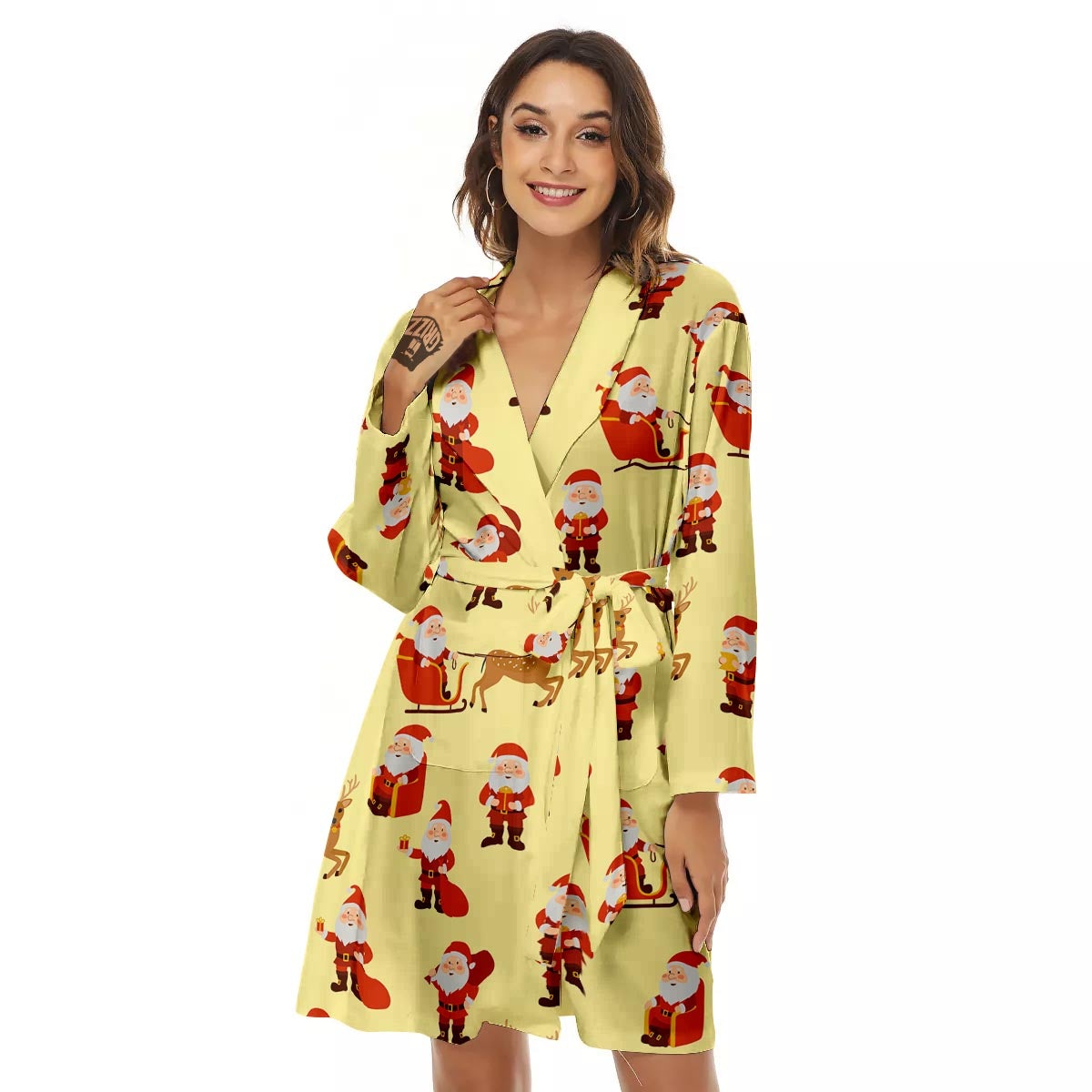 Deer Santa Claus Print Pattern Women's Robe-grizzshop