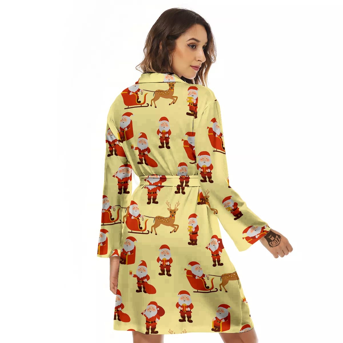 Deer Santa Claus Print Pattern Women's Robe-grizzshop