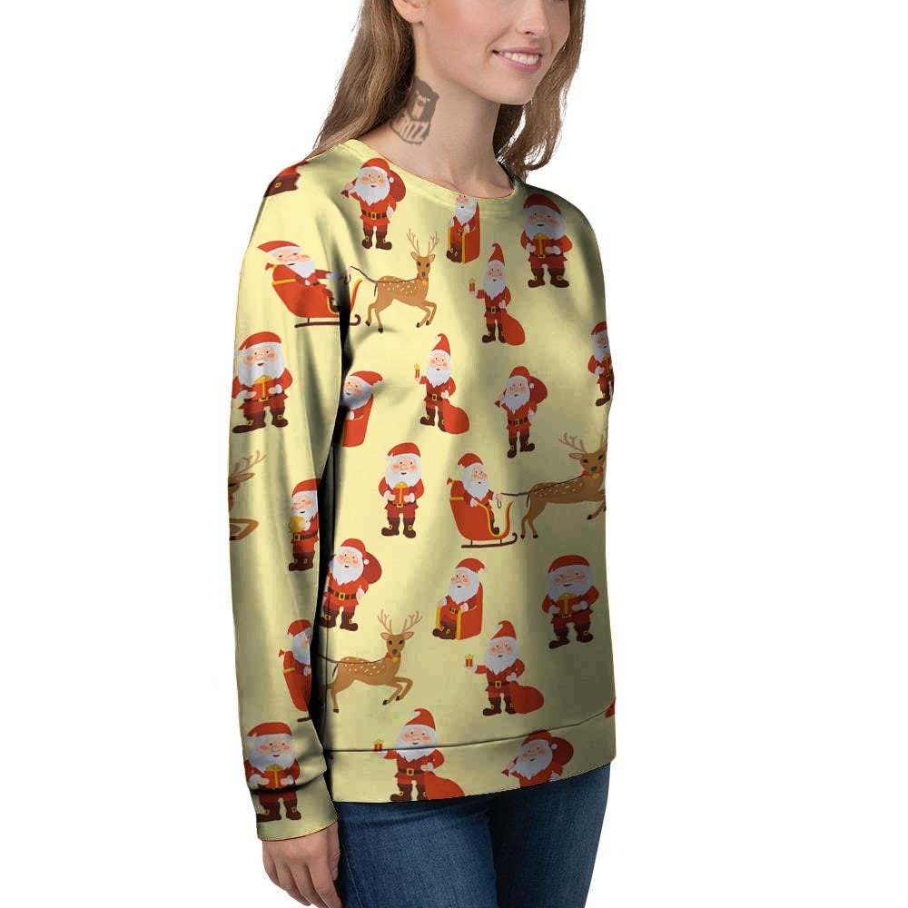 Deer Santa Claus Print Pattern Women's Sweatshirt-grizzshop