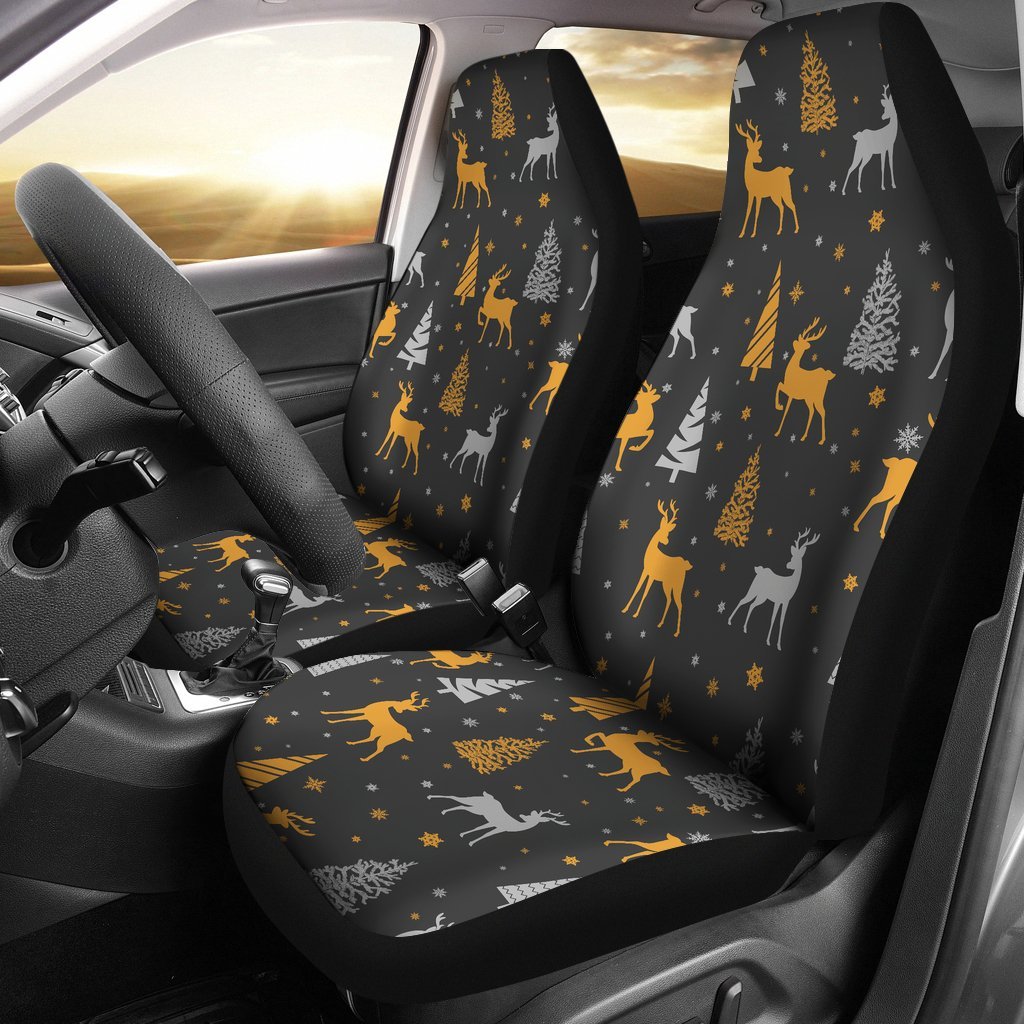 Deer Christmas Tree Pattern Print Universal Fit Car Seat Cover-grizzshop