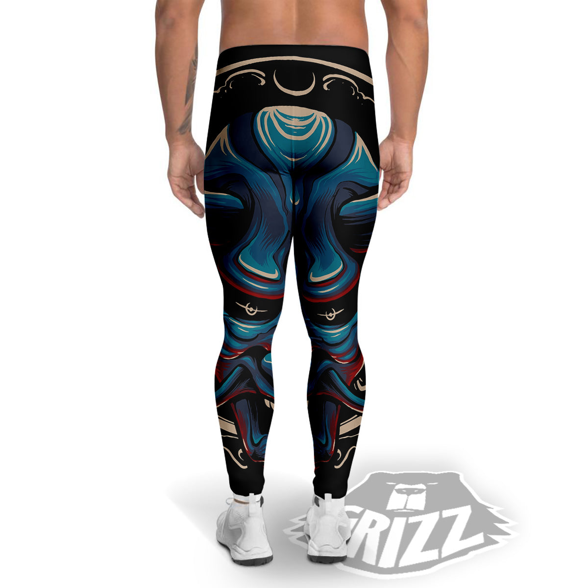 Demon Japanese Blue Print Men's Leggings-grizzshop