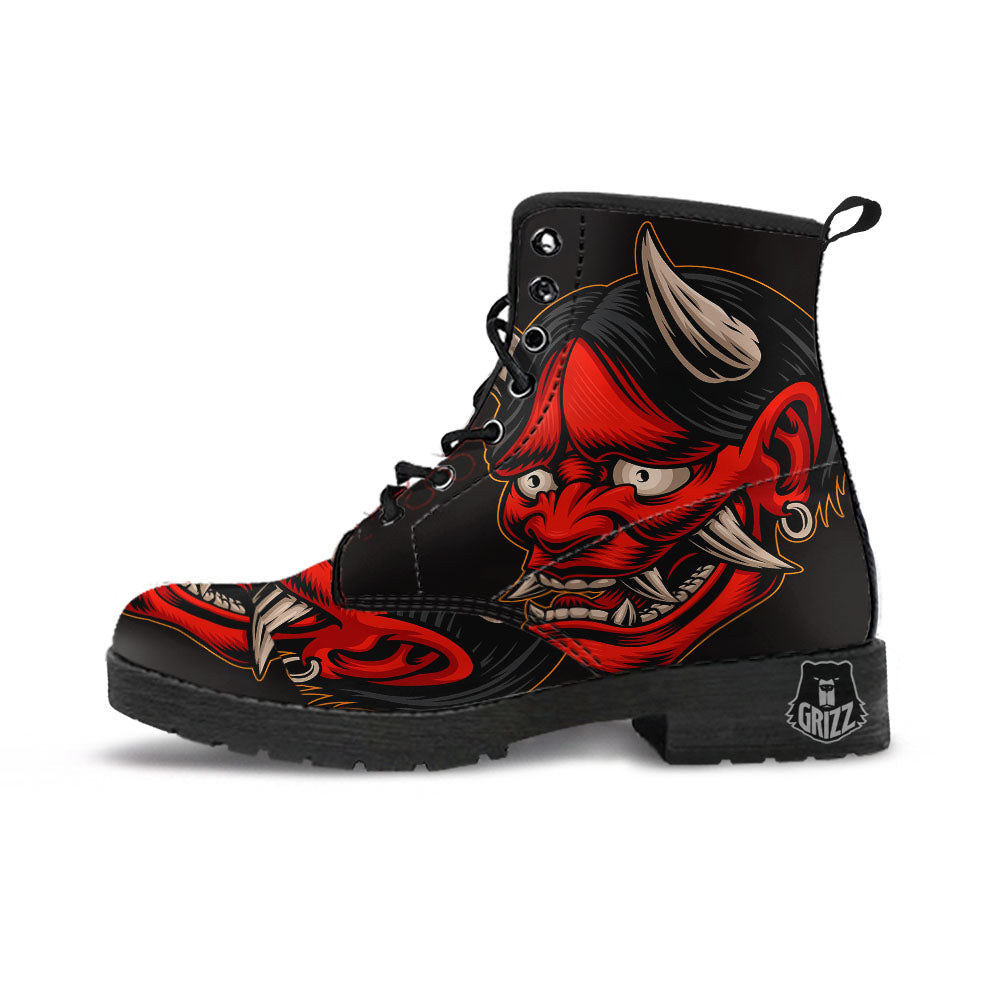Demon Japanese Print Leather Boots-grizzshop
