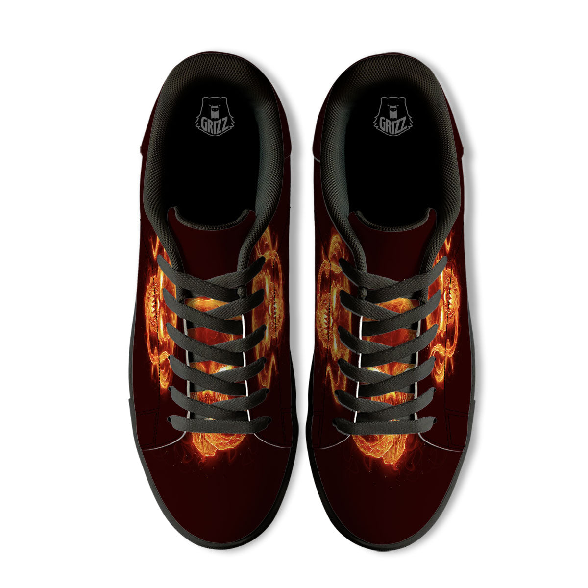 Demon Skull Flaming Print Black Low Top Sneakers-grizzshop