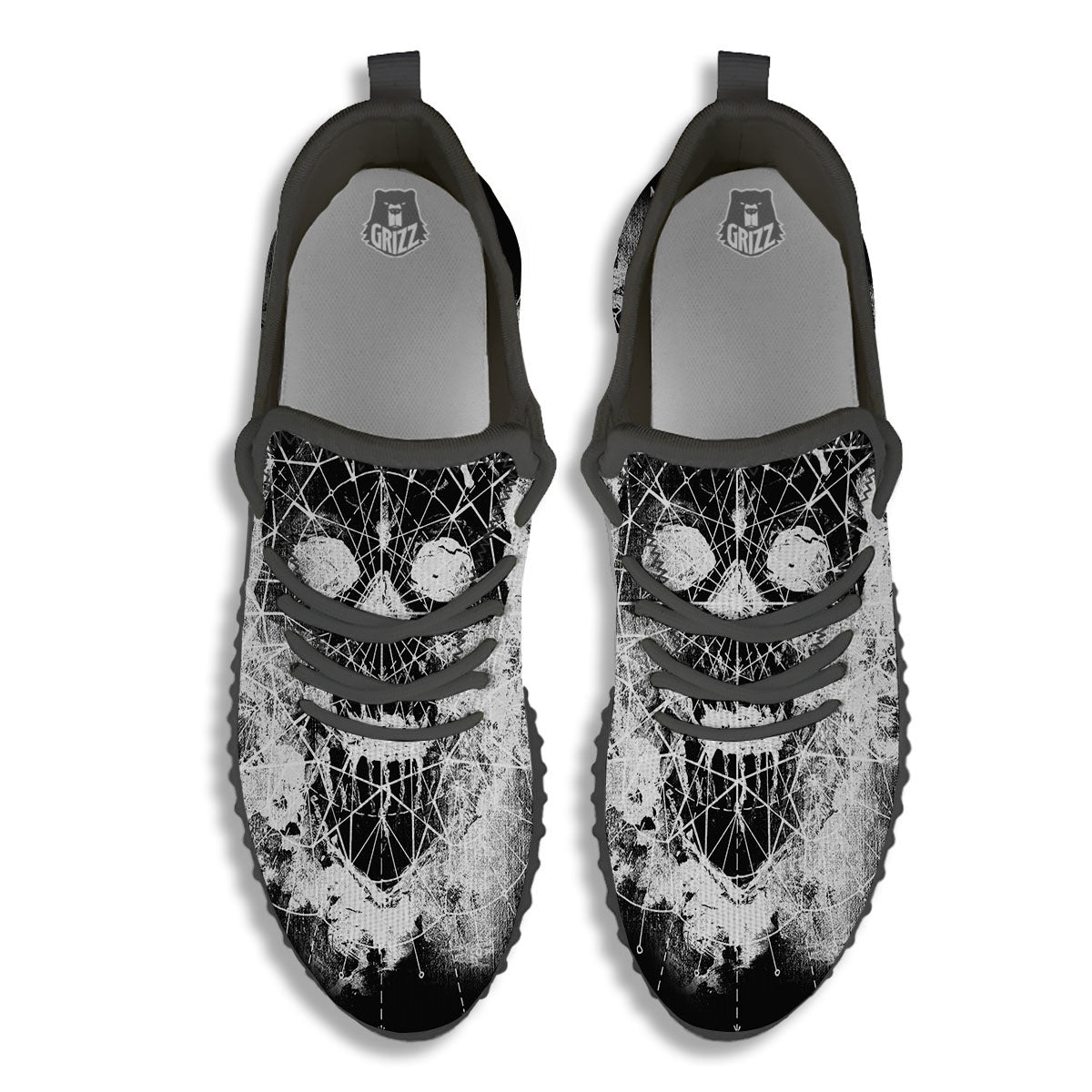 Demon Wicca White And Black Print Black Walking Shoes-grizzshop