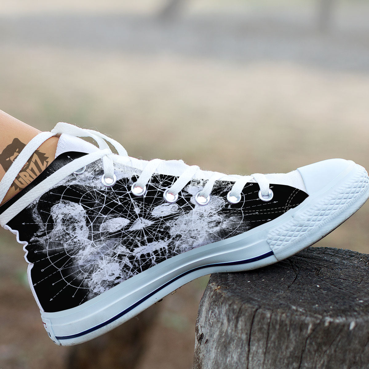 Demon Wicca White And Black Print White High Top Shoes-grizzshop