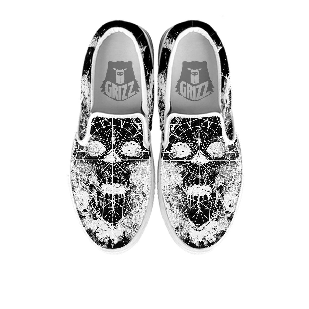 Demon Wicca White And Black Print White Slip On Shoes-grizzshop