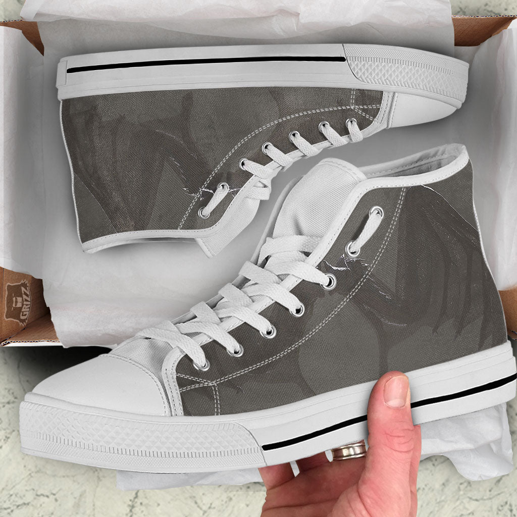 Demon Wings Black Print White High Top Shoes-grizzshop