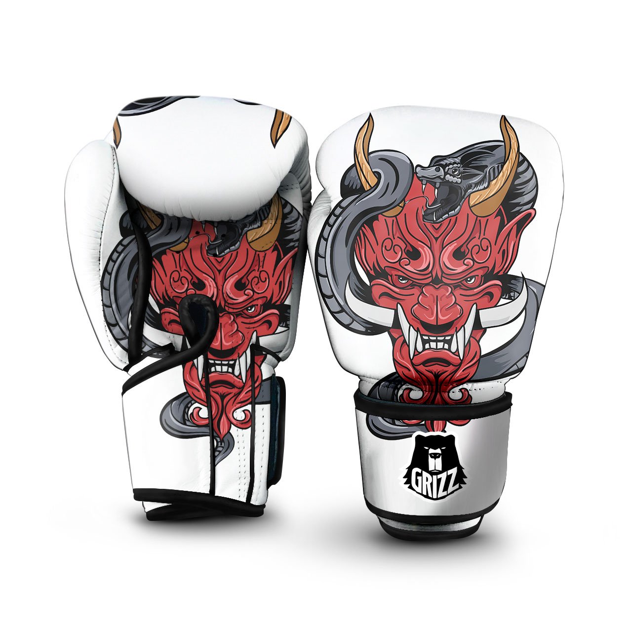 Demon With Snake Japanese Oni Print Boxing Gloves-grizzshop