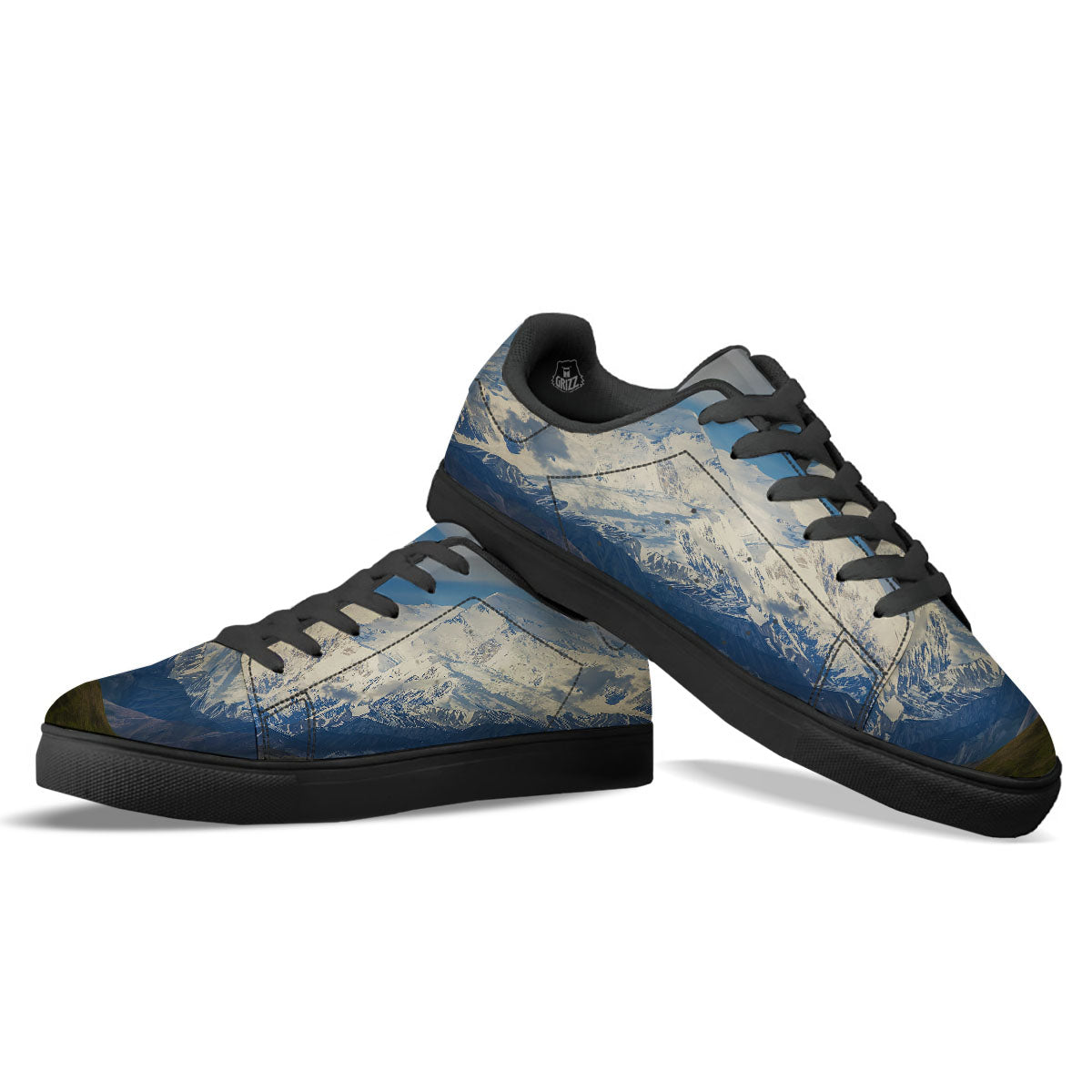 Denali Mountain Print Black Low Top Sneakers-grizzshop