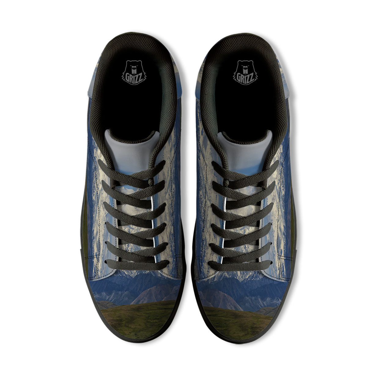 Denali Mountain Print Black Low Top Sneakers-grizzshop