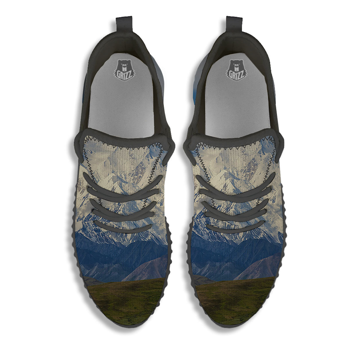 Denali Mountain Print Black Walking Shoes-grizzshop