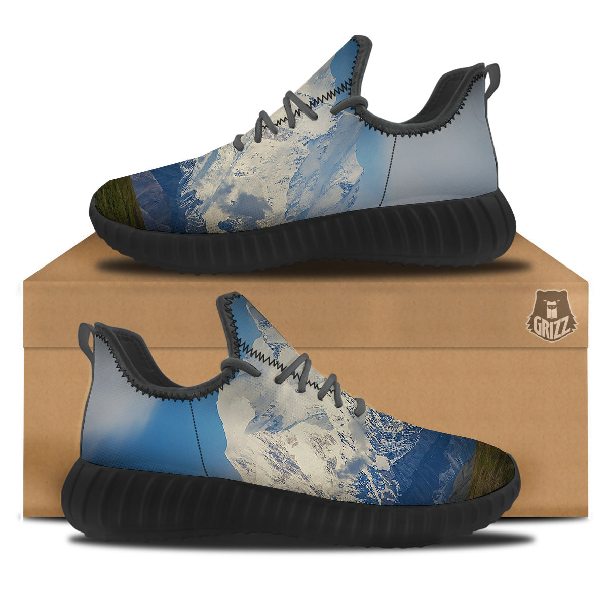 Denali Mountain Print Black Walking Shoes-grizzshop