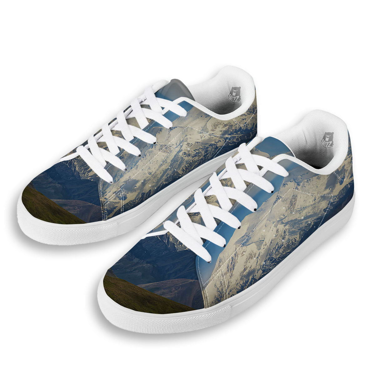 Denali Mountain Print White Low Top Sneakers-grizzshop