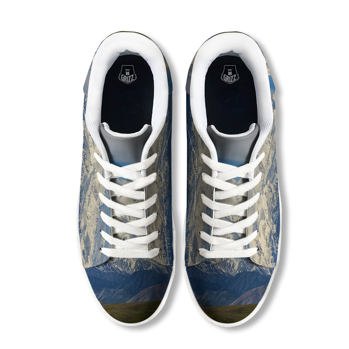 Denali Mountain Print White Low Top Sneakers-grizzshop