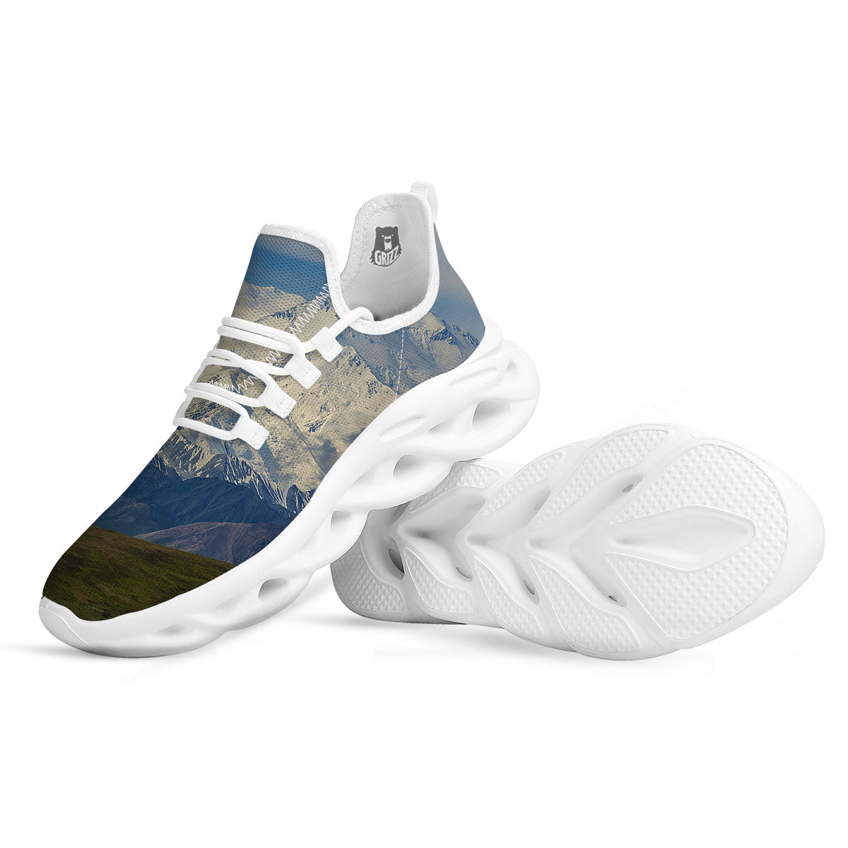 Denali Mountain Print White Running Shoes-grizzshop