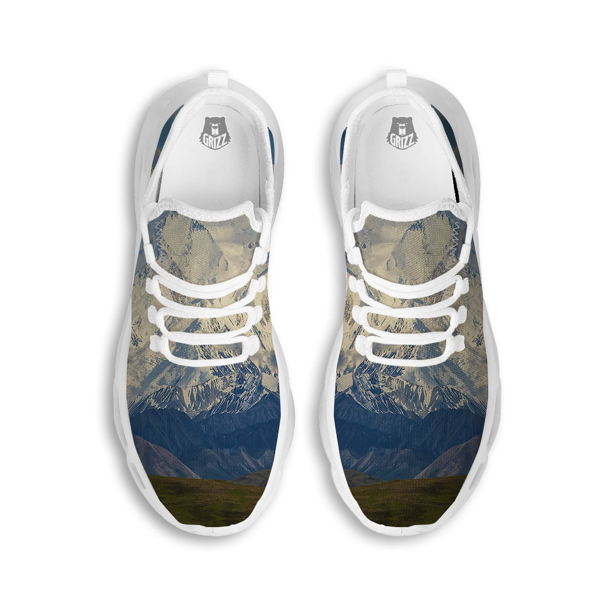 Denali Mountain Print White Running Shoes-grizzshop