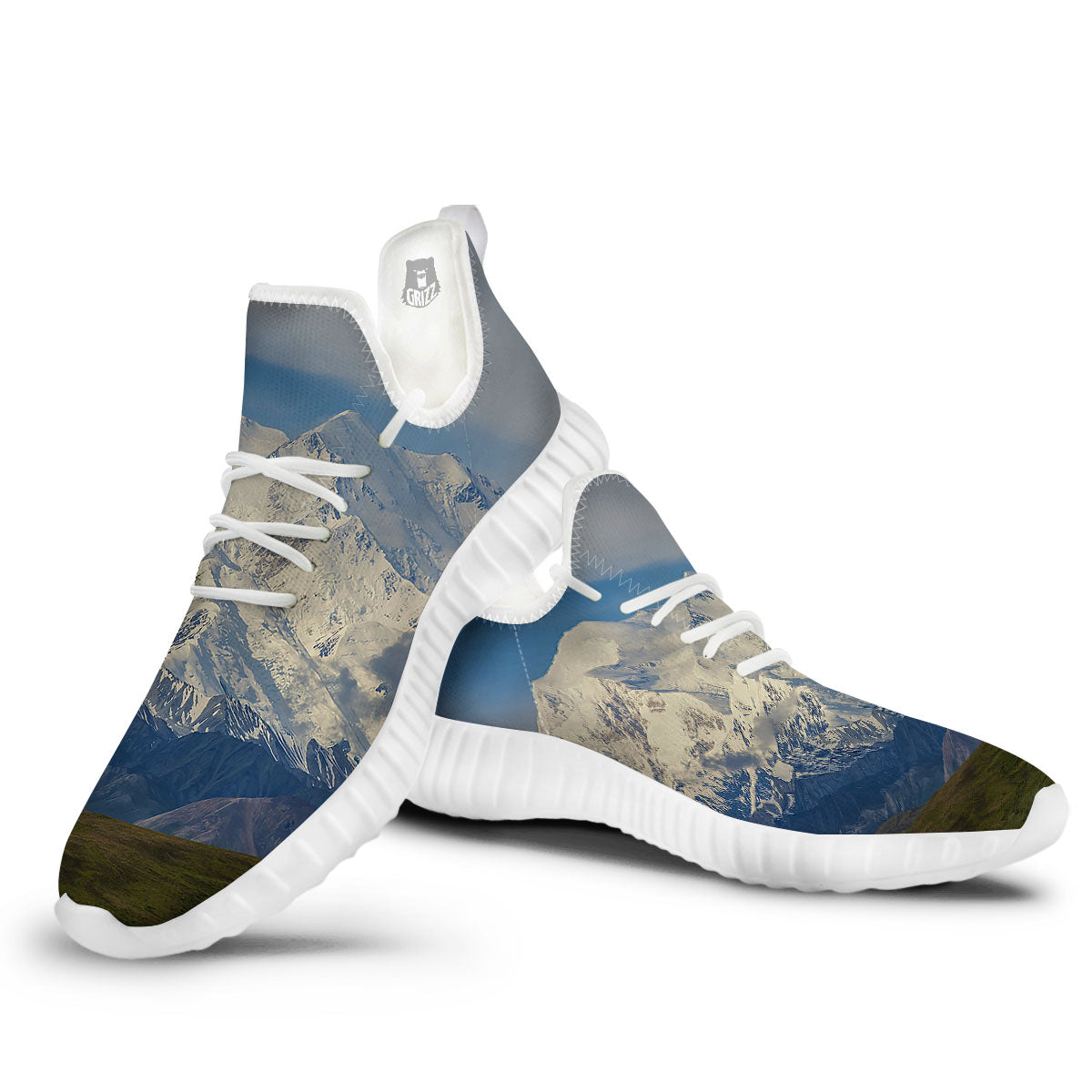 Denali Mountain Print White Walking Shoes-grizzshop