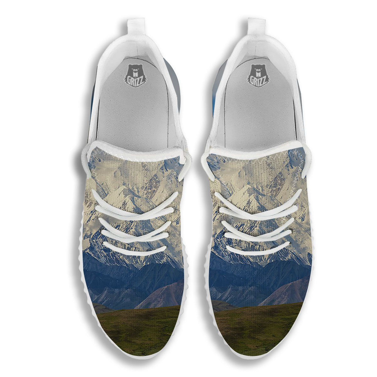 Denali Mountain Print White Walking Shoes-grizzshop