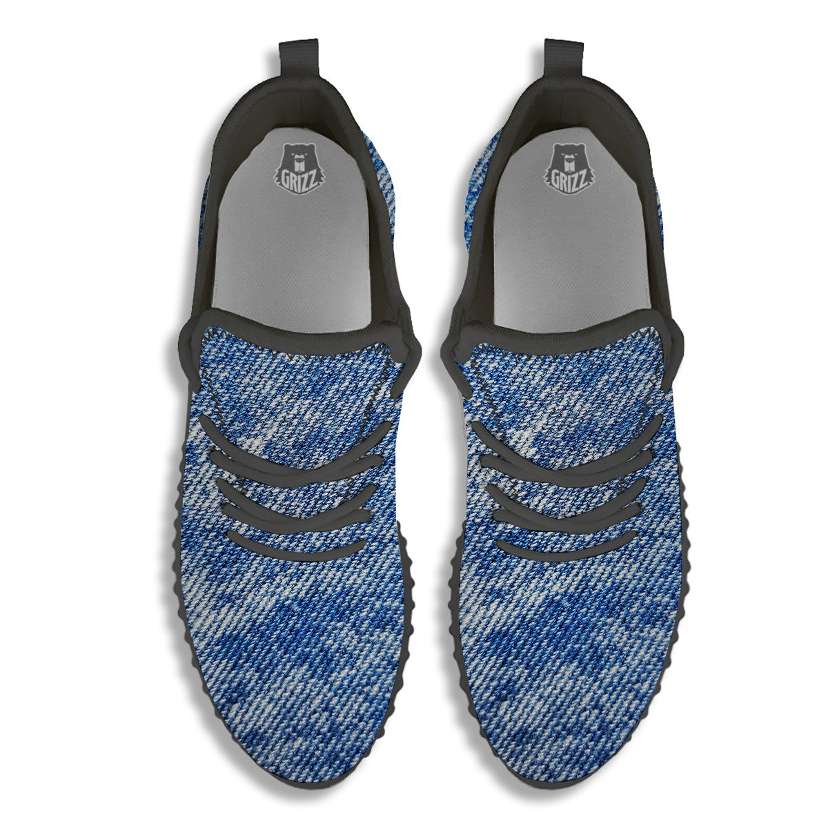 Denim Jeans Acid Wash Print Pattern Black Walking Shoes-grizzshop