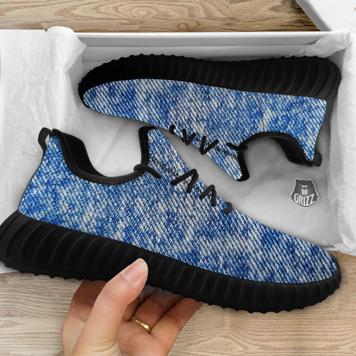 Denim Jeans Acid Wash Print Pattern Black Walking Shoes-grizzshop